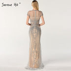 IN STOCK  Luxury Cap Sleeve full diamond O-Neck Mermaid Evening Dresses Design Beading Evening Gowns Plus Size LA60742
