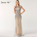 IN STOCK  Luxury Cap Sleeve full diamond O-Neck Mermaid Evening Dresses Design Beading Evening Gowns Plus Size LA60742