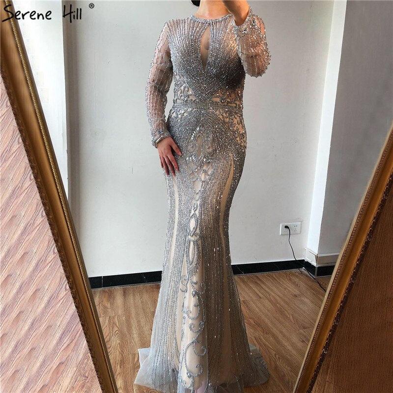 IN STOCK  Luxury Cap Sleeve full diamond O-Neck Mermaid Evening Dresses Design Beading Evening Gowns Plus Size LA60742