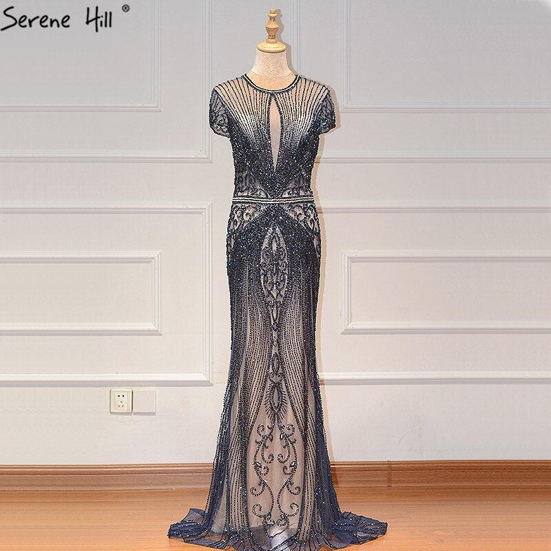 IN STOCK  Luxury Cap Sleeve full diamond O-Neck Mermaid Evening Dresses Design Beading Evening Gowns Plus Size LA60742