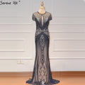 IN STOCK  Luxury Cap Sleeve full diamond O-Neck Mermaid Evening Dresses Design Beading Evening Gowns Plus Size LA60742
