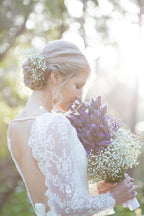 Ivory Satin Lace Sheath V-neck Long Sleeves Wedding Dresses, Bridal Gown