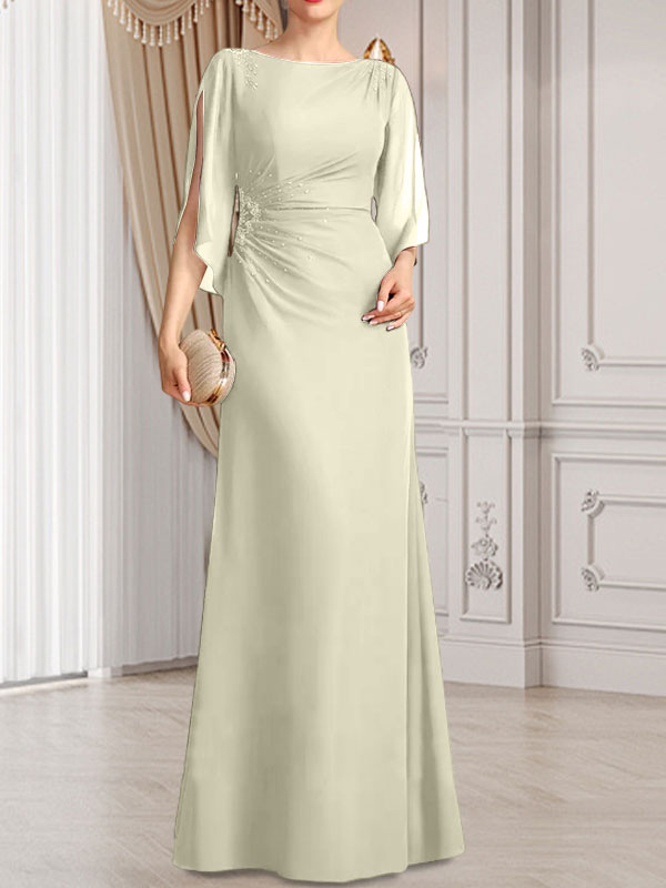 Sheath/Column Scoop Floor-Length Chiffon Mother of the Bride Dress With Pleated Beading