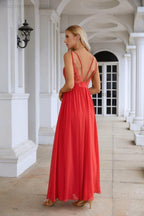 Ladies Spaghetti Strap V Neck Lace Floor Length  Evening Dress Dress 28111