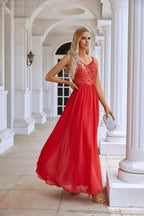 Ladies Spaghetti Strap V Neck Lace Floor Length  Evening Dress Dress 28111