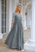 Ladies Round Neck Long Sleeve Lace Chiffon Bridesmaid Evening Dress Prom Wedding Evening Dress 28114