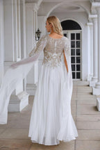 Ladies Chiffon Embroidery Wide Sleeve Floor Length Bridesmaid Evening Dress Prom Wedding Party Evening Dress 28118