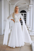 Ladies Chiffon Embroidery Wide Sleeve Floor Length Bridesmaid Evening Dress Prom Wedding Party Evening Dress 28118
