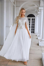 Ladies Chiffon Embroidery Wide Sleeve Floor Length Bridesmaid Evening Dress Prom Wedding Party Evening Dress 28118