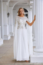 Ladies Chiffon Embroidery Wide Sleeve Floor Length Bridesmaid Evening Dress Prom Wedding Party Evening Dress 28118