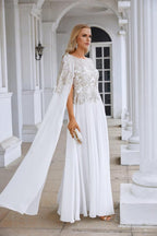 Ladies Chiffon Embroidery Wide Sleeve Floor Length Bridesmaid Evening Dress Prom Wedding Party Evening Dress 28118