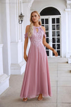 Ladies Chiffon Embroidery Flying Sleeves Mopping Long Bridesmaid Evening Dress Prom Wedding Party Evening Dress 28119