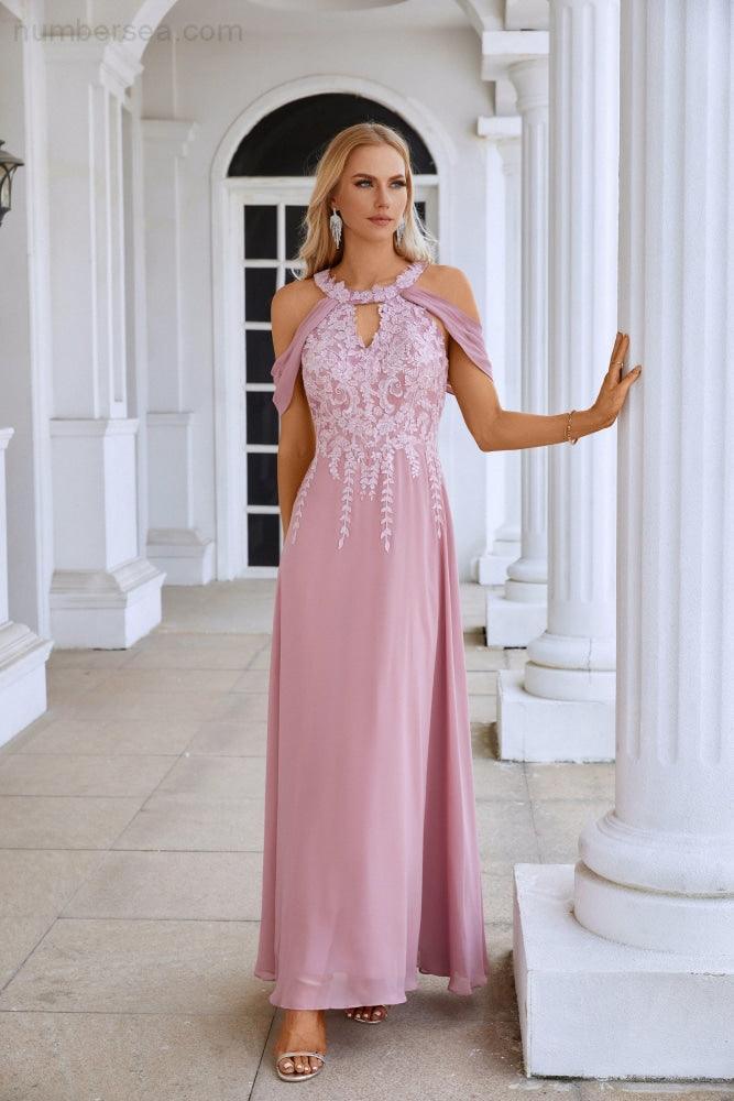 Ladies Chiffon Embroidery Flying Sleeves Mopping Long Bridesmaid Evening Dress Prom Wedding Party Evening Dress 28119