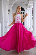 Women's Halter Neck Sleeveless Chiffon Lace Bridesmaid Evening Dress Wedding Prom Party Evening Dress 28120