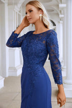 Women's Chiffon V Neck Embroidery Long Sleeve Front Slit Bridesmaid Dresses Wedding Party Prom Evening Dress 28130