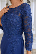 Women's Chiffon V Neck Embroidery Long Sleeve Front Slit Bridesmaid Dresses Wedding Party Prom Evening Dress 28130