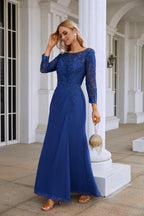 Women's Chiffon V Neck Embroidery Long Sleeve Front Slit Bridesmaid Dresses Wedding Party Prom Evening Dress 28130