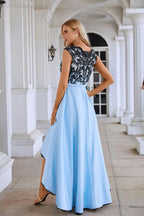 Satin Lace Sleeveless Round Neck Bridesmaid Evening Dress Wedding Party Prom Evening Dress 28131