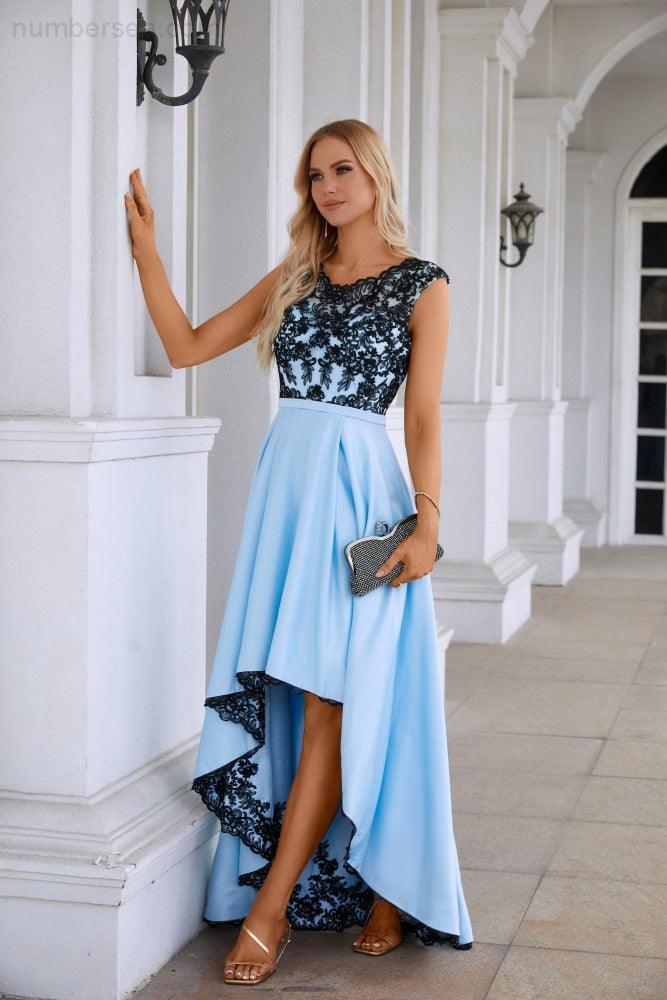 Satin Lace Sleeveless Round Neck Bridesmaid Evening Dress Wedding Party Prom Evening Dress 28131