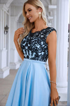 Satin Lace Sleeveless Round Neck Bridesmaid Evening Dress Wedding Party Prom Evening Dress 28131
