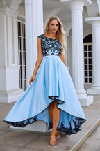 Satin Lace Sleeveless Round Neck Bridesmaid Evening Dress Wedding Party Prom Evening Dress 28131