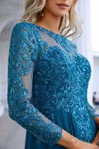 Chiffon Lace Long Sleeve Round Neck Bridesmaid Evening Dress Wedding Party Prom Evening Dress 28132