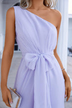 One Shoulder Sleeveless Chiffon Bow Bridesmaid Evening Dress Wedding Prom Party Evening Dress SEA28133