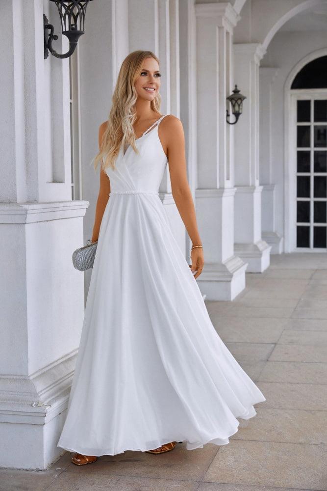 Ladies Spaghetti Strap Belt Chiffon Bridesmaid Evening Dress Prom Wedding Party Evening Dress 28134