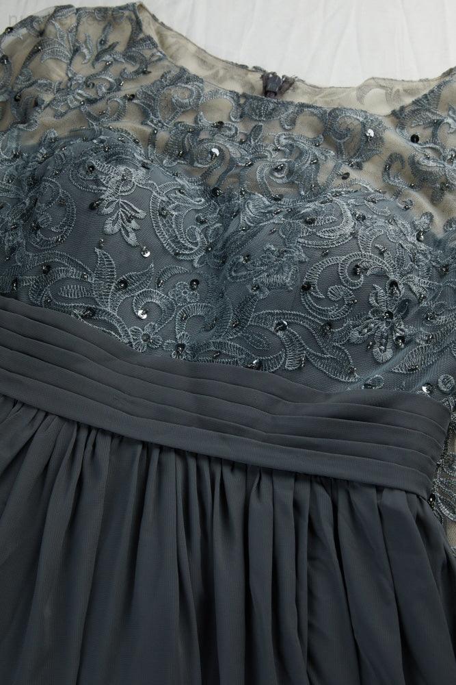 Ladies Round Neck Long Sleeve Lace Chiffon Bridesmaid Evening Dress Prom Wedding Evening Dress 28114