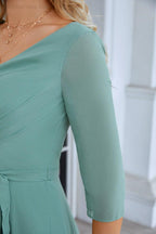 Ladies Chiffon Long Sleeve V Neck Floor Length Bridesmaid Evening Dress Wedding Party Beach Evening Dress 28095