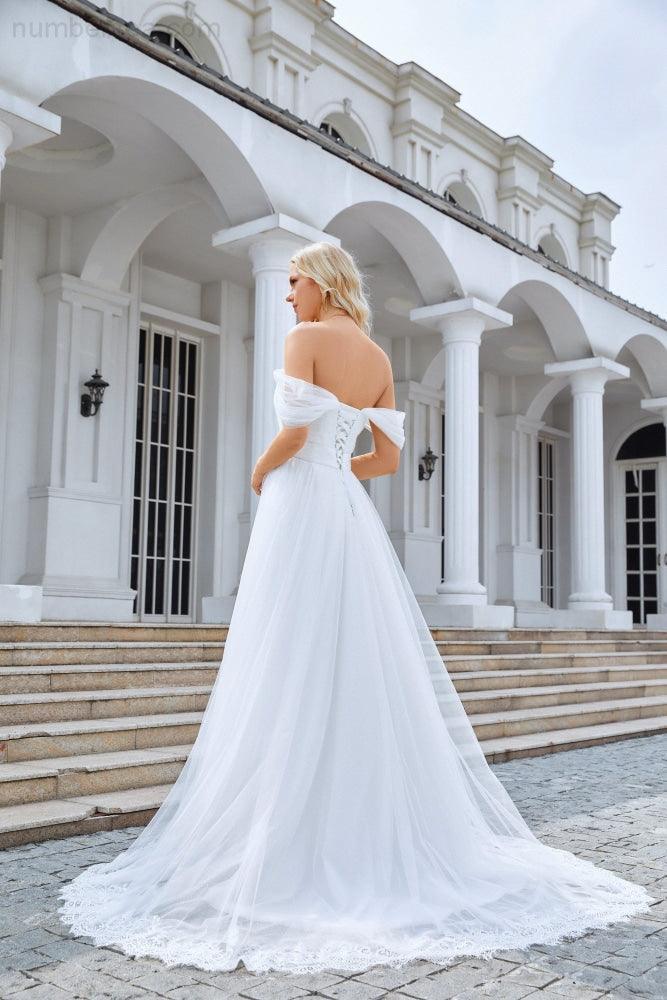 Women's Tulle Off Shoulder Fluffy Bridesmaid Evening Dress Party Beach Wedding Evening Dress 28099