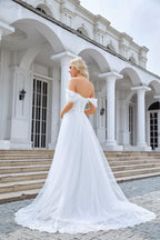 Women's Tulle Off Shoulder Fluffy Bridesmaid Evening Dress Party Beach Wedding Evening Dress 28099