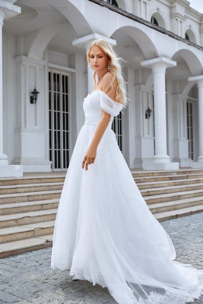Women's Tulle Off Shoulder Fluffy Bridesmaid Evening Dress Party Beach Wedding Evening Dress 28099