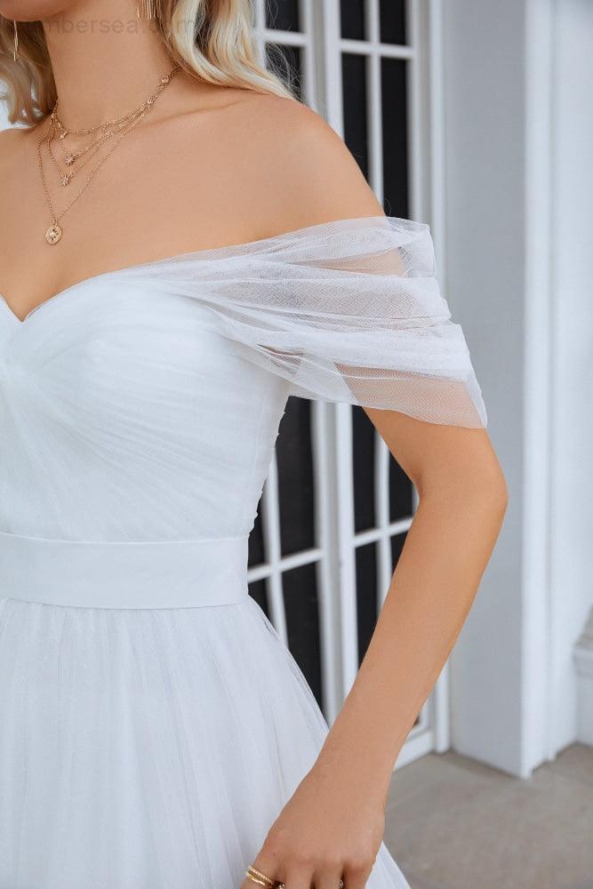 Women's Tulle Off Shoulder Fluffy Bridesmaid Evening Dress Party Beach Wedding Evening Dress 28099