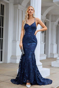 Ladies Spaghetti Strap Embroidery V Neck Mermaid Long Bridesmaid Dress Prom Wedding Evening Dress 28087