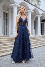 Ladies Spaghetti Strap Embroidery V Neck Front Slit Bridesmaid Dress Party Wedding Evening Dress 28089