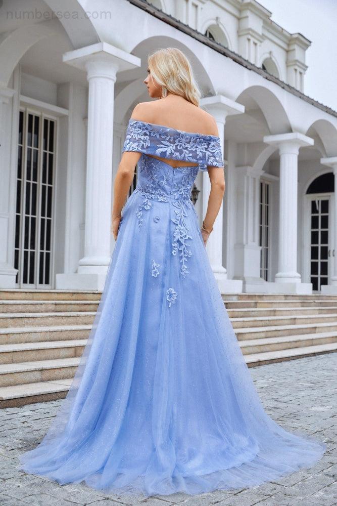 Ladies Tulle Off Shoulder Embroidery Floor Length Bridesmaid Dress Party Wedding Evening Dress 28091