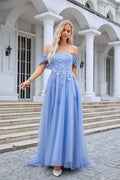 Ladies Tulle Off Shoulder Embroidery Floor Length Bridesmaid Dress Party Wedding Evening Dress 28091