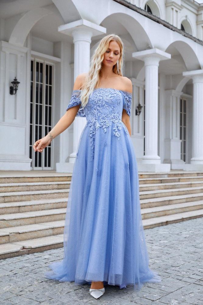 Ladies Tulle Off Shoulder Embroidery Floor Length Bridesmaid Dress Party Wedding Evening Dress 28091