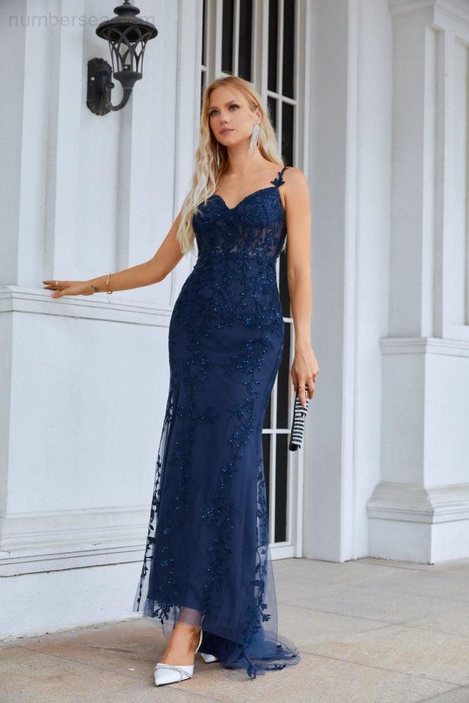 Baoleely Ladies Spaghetti Strap Embroidery Front Slit Length Bridesmaid Evening Dress Party Wedding Beach Dress 28092