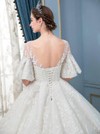 Ball Gown Lace Beaded Wedding Dresses Long Sleeveless Floor Length
