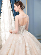 Ball Gown Wedding Dresses Beaded Luxurious Floor Length Long Sleeve