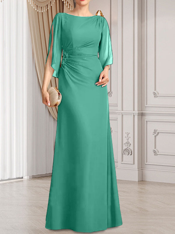 Sheath/Column Scoop Floor-Length Chiffon Mother of the Bride Dress With Pleated Beading