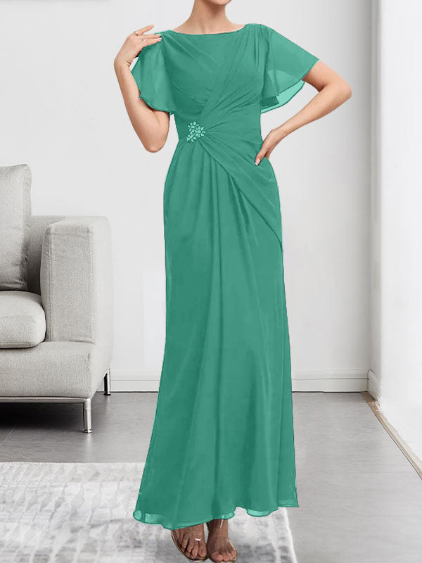 A-line Scoop Illusion Tea-Length Chiffon Lace Mother of the Bride Dress With Beading Sequins