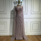 Luxury Nude Mermaid Evening Dress with Cape Sleeves