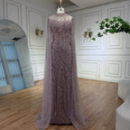 Luxury Nude Mermaid Evening Dress with Cape Sleeves