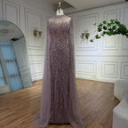 Luxury Nude Mermaid Evening Dress with Cape Sleeves