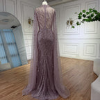 Luxury Nude Mermaid Evening Dress with Cape Sleeves