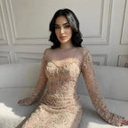 Luxury Arabic Lace Beaded Mermaid Evening Dress with Sleeves
