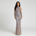 Luxury Kosovo Blue Evening Dress With Gloves